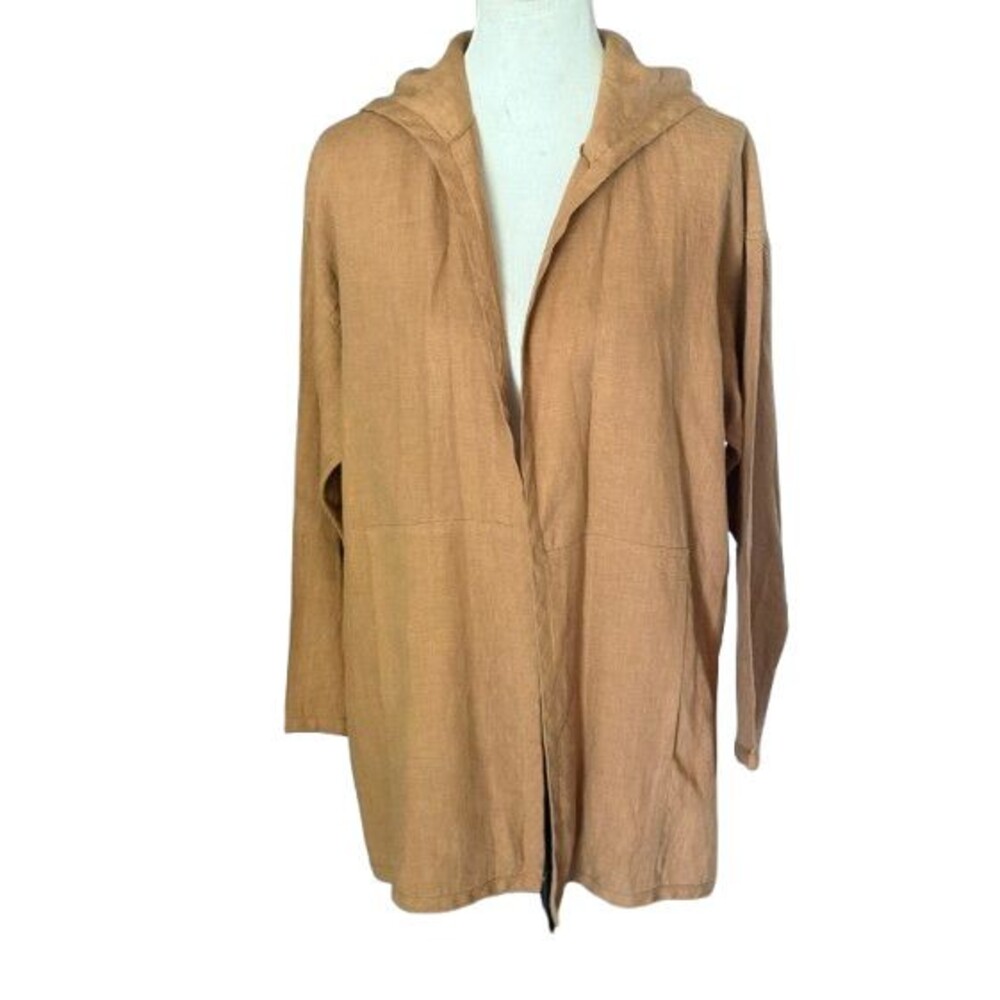 New Eileen Fisher Oversized Organic Linen Open Front Hooded Tunic Jacket Size XS